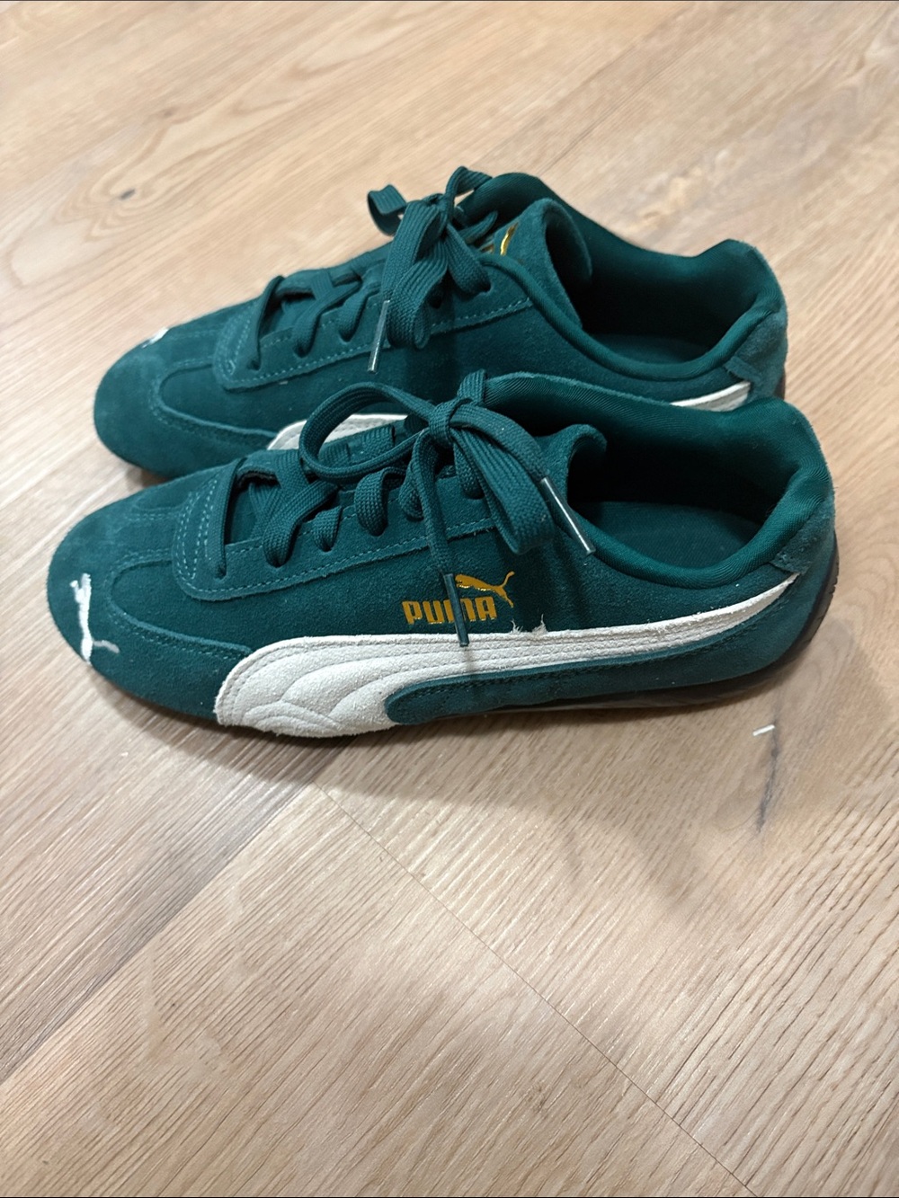 Puma Women's Dark Green Suede Sneakers with White Formstrip - Picture 2 of 4
